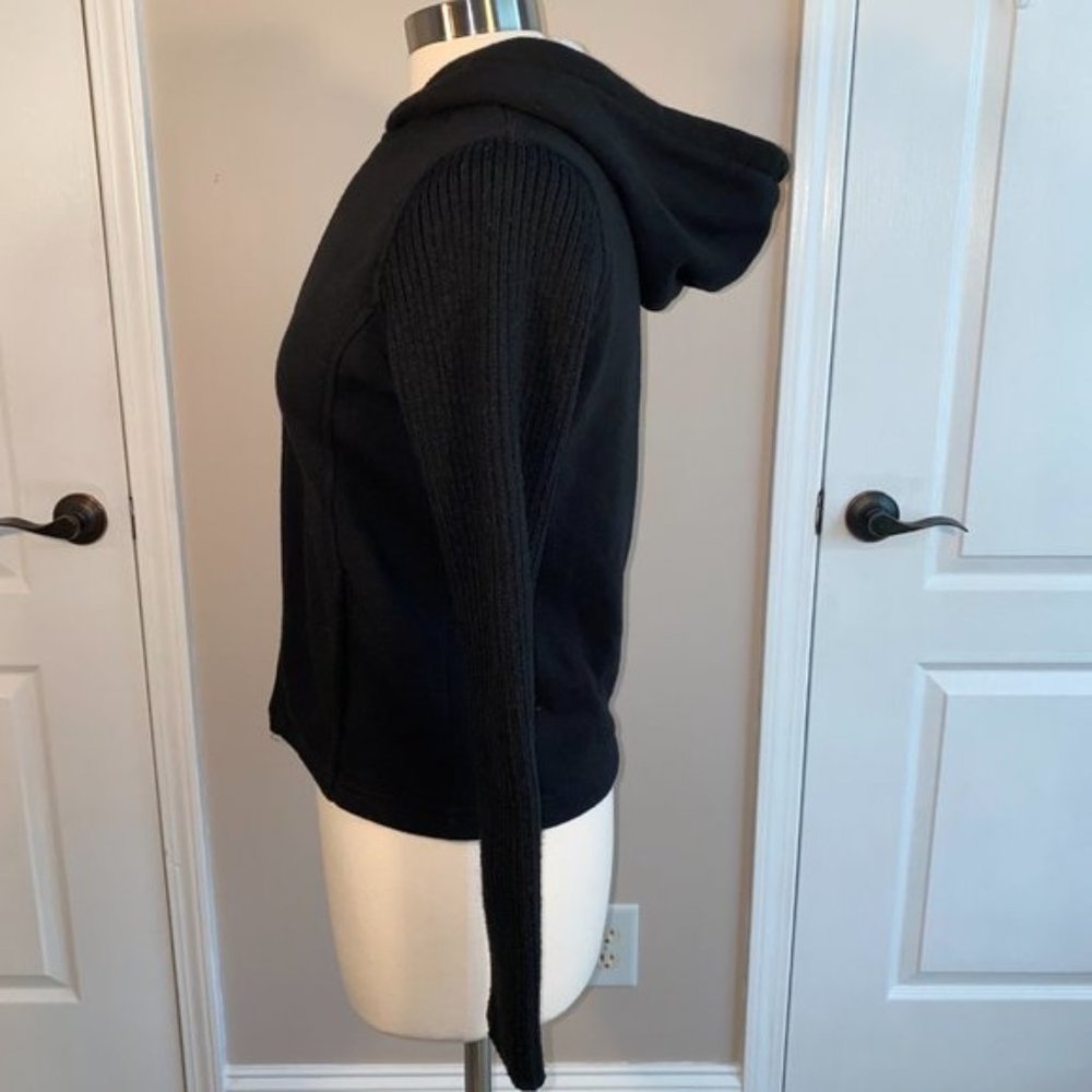 Black zip hoodie knit fleece PM medium petite EUC - Picture 5 of 5